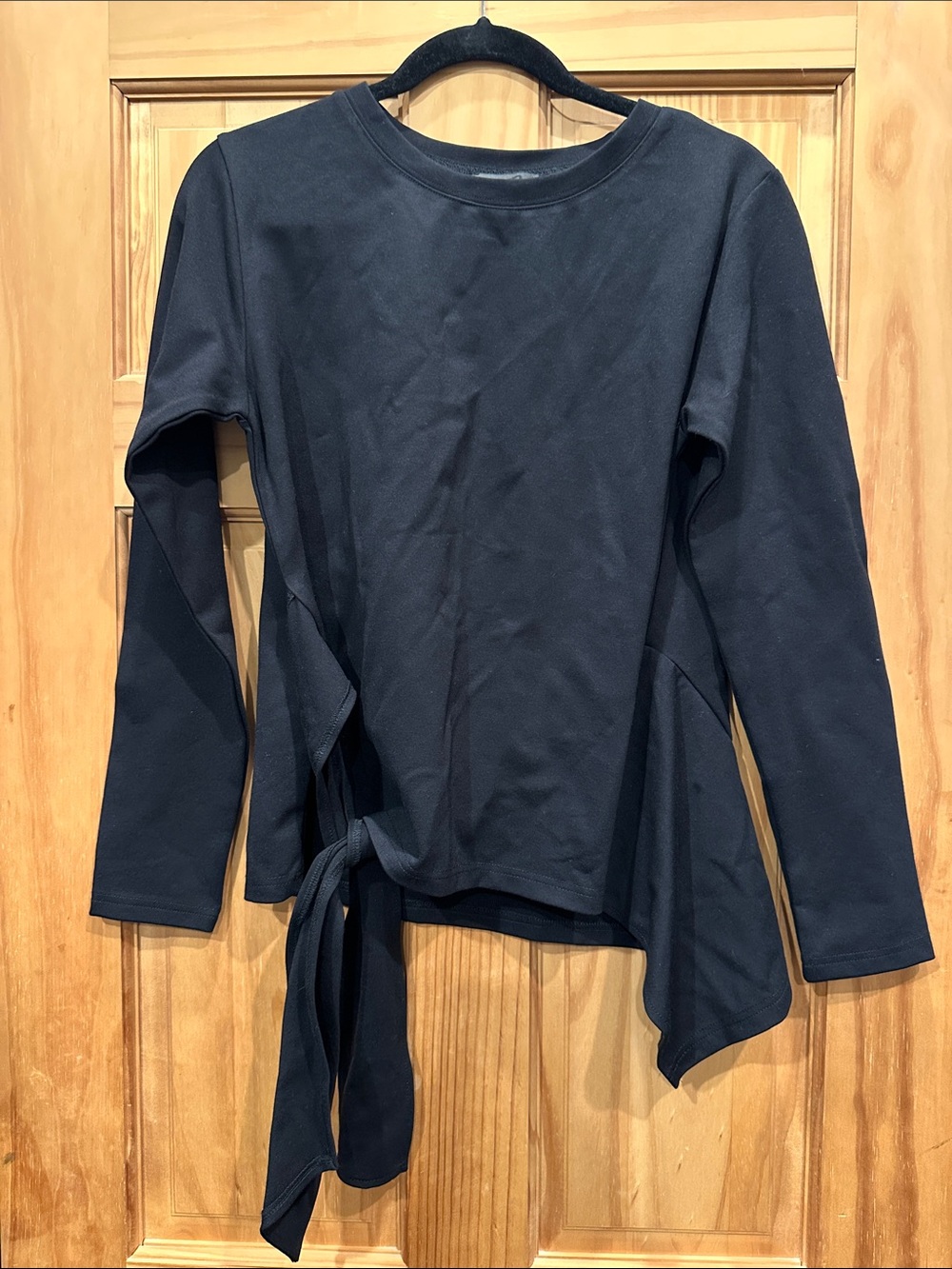 Gracia Black Long-Sleeve Side-Tie Asymmetric Top